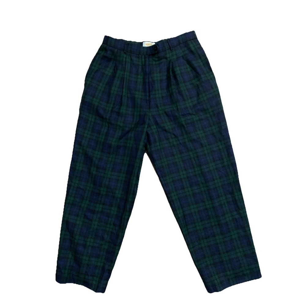Talbots Petites Women's 12 Black Watch 100% Wool Plaid Pleated Pants Italy made